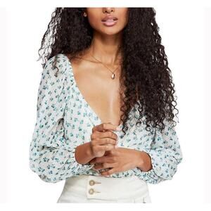 Free People Sweetie Pie Floral Wrap Blouse size L